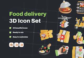 Food Delivery 3D Icon Set