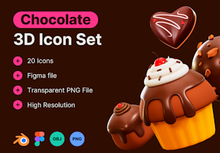 Chocolate 3d Icon for Dessert, Bakery and Restaurant
